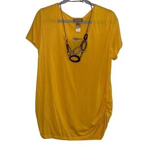 MISS TINA Mustard Yellow Attached Necklace Top Size XL